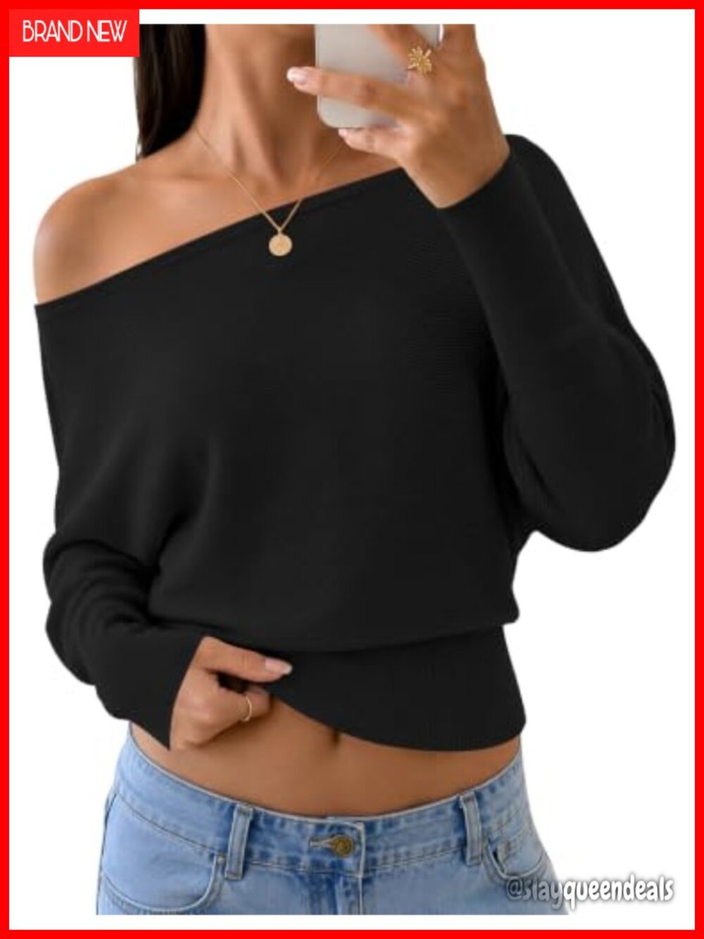 Off Shoulder Sweater Women Fall Knit Pullover Top